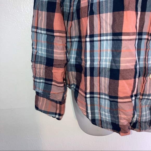 Ralph Lauren Plaid Long Sleeve Button Front Shirt Top S Peach Blue - Picture 6 of 7